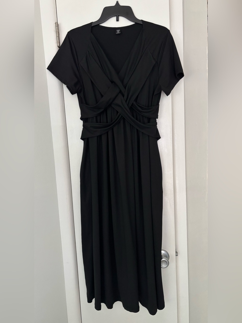 SHEIN Black Twist-Front Midi Dress - , Classic Elegant Style